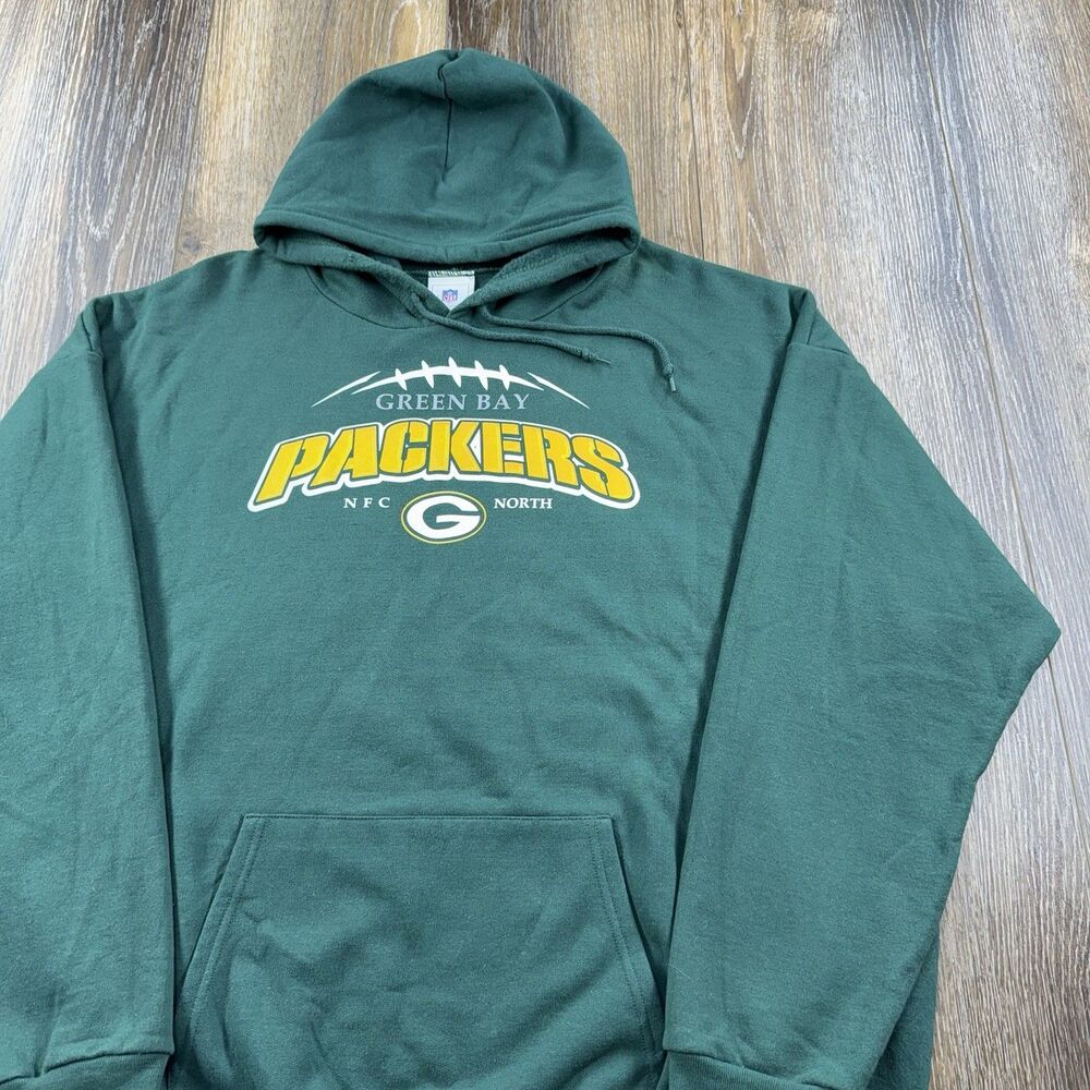 Vintage Green Bay Packers Hoodie Mens XXL Green Sweatshirt NFL Football Sweater
